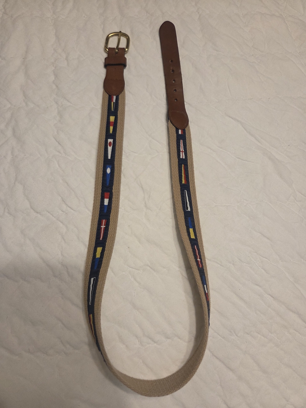 Classic Leather Man Ltd. Tan Pennant Signal Flags Nautical Web Belt Sz 36